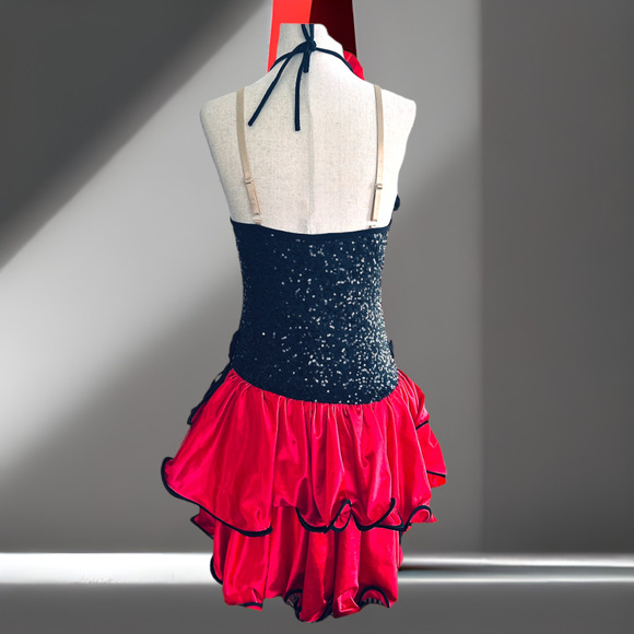 Women's Red & Black One-Piece Sequin Sexy Dance Halloween Costume Size Medium - Picture 7 of 9